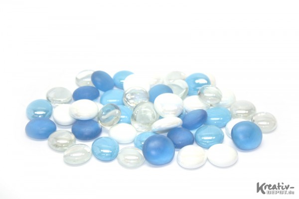 Glas-Nuggets, 200 g, Ø ca. 2 cm, Mix blau/weiß