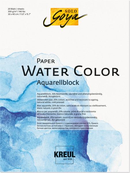 KREUL Aquarellpapier-Block, 30 x 40 cm, 300 g/qm, naturweiß, 20 Blatt