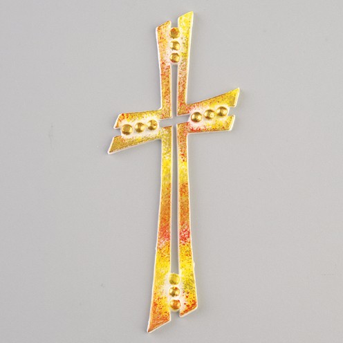 Wachsmotiv Kreuz, 11 x 5 cm, rot/gelb/gold