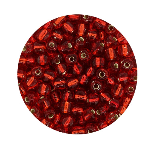 Rocailles aus China, 17gr. Dose, 4mm,rot silbereinzug
