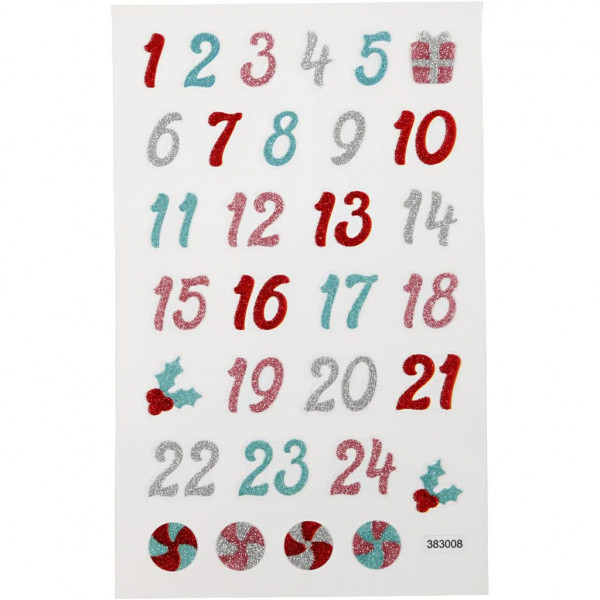 Glitzer-Sticker, 1-24, Zahlen für Adventskalender