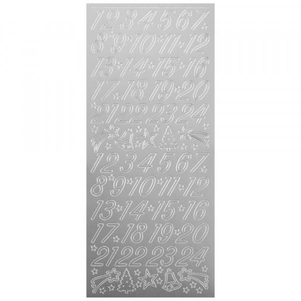 Sticker Zahlen 1-24 + Weihnachtsmotive - silber
