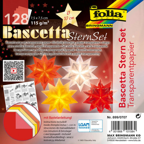 Faltblätter Bascetta-Sterne-Set "Farbig", 7,5 x 7,5 cm