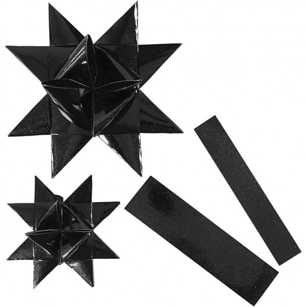 Fröbelstern-Streifen, Folienstreifen, schwarz mit Glitter, 25mm + 40mm