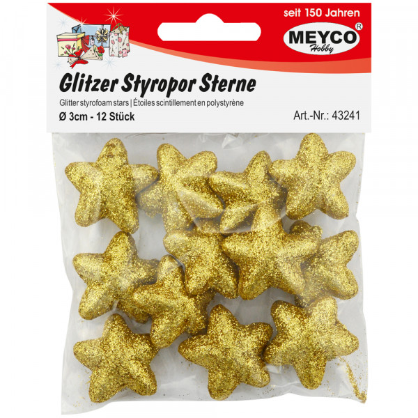 Glitzer-Styropor-Sterne, gold, 3cm, 12 Stk