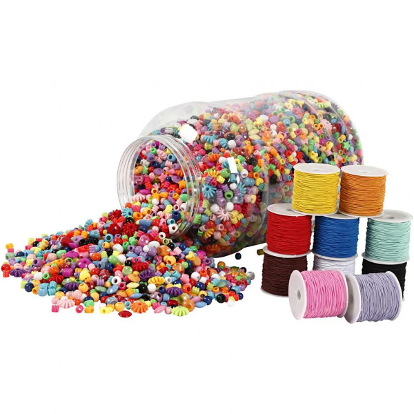 Perlen-Schmuckband-Set, 3.000g Perlen, 10x25m elastisches Schmuckband