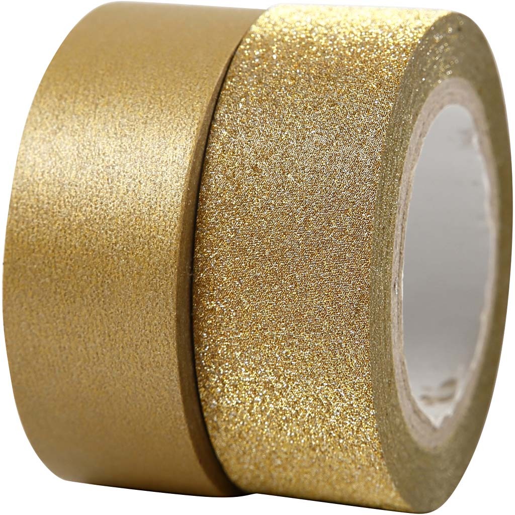 Washi-Tape, Vivi Gade Design, 15 mm, 10 m + 7 m, Gold/Gold-Glitter