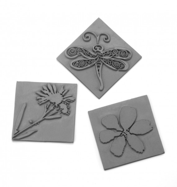 Reliefeinlage Blume/Schmetterling , quadratisch, 3 Stück