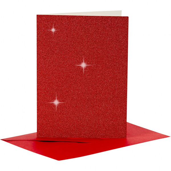 Karten und Kuverts, je 4 Stück, 10,5 x 15 cm, rot-glitter