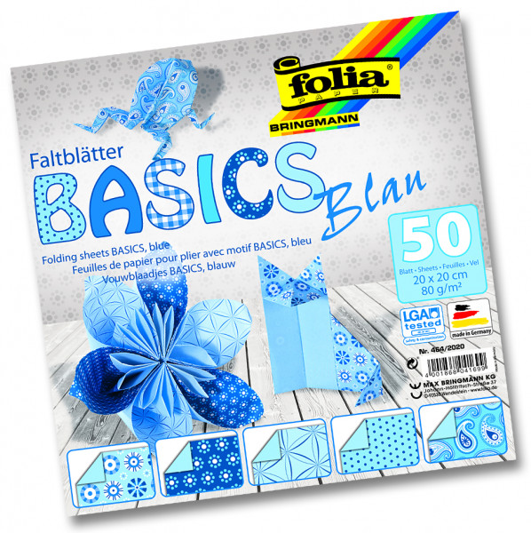 Faltblätter Basics, 20x20 cm, 50 Blatt, 80 g/m², 5 Designs, blau