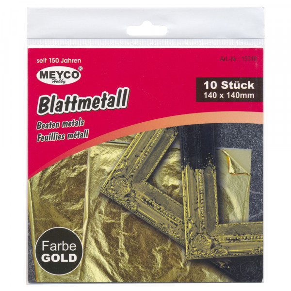 Blattmetall, 10 Stück, 14 x 14 cm, gold