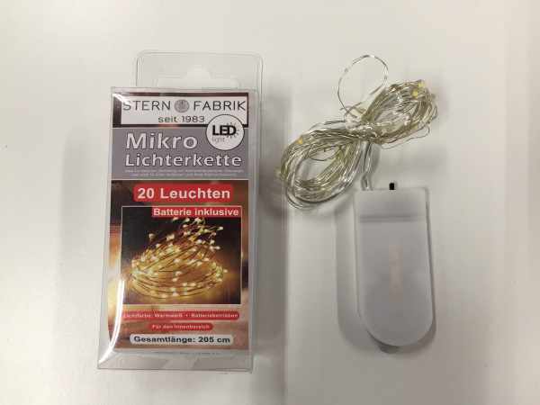 20er Lichterkette Basics LED Mikro, m. Batterie, Warmweiß, silberfarbiger Draht