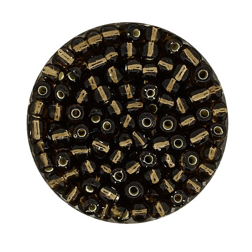 Rocailles aus China, 17g Dose, 4mm, dunkelbraun silbereinzug