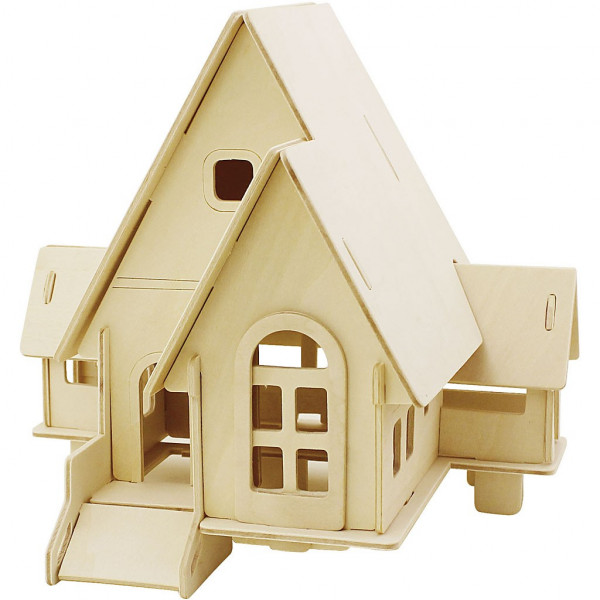 Haus mit Garage und Auffahrt, 3D-Holzpuzzle, 22,5x17,5x20,5 cm