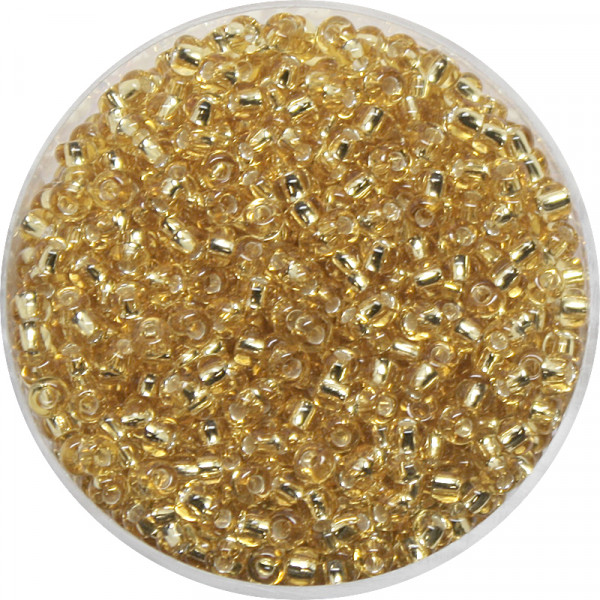 Rocailles, goldeinzug, 2,6mm, 17g Dose, kristall