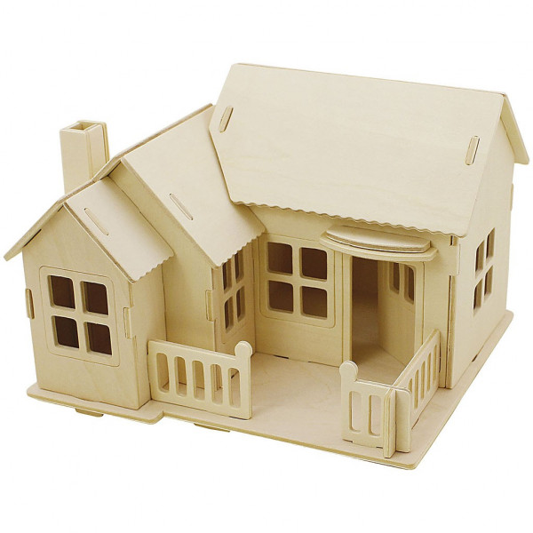 Haus mit Terrasse, 3D-Holzpuzzle, 19x17,5x15 cm