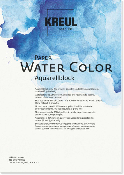 KREUL Aquarellpapier-Block, DIN A4, 200 g/qm, naturweiß, 10 Blatt