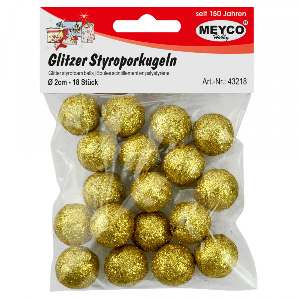 Glitzer-Styroporkugeln, Ø 2 cm, 18 Stück, gold
