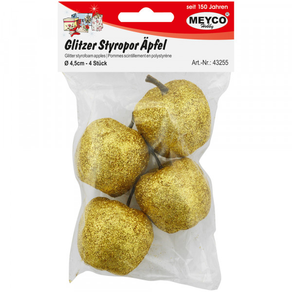 Glitzer-Styropor-Äpfel, gold, 4,5cm, 4 Stk