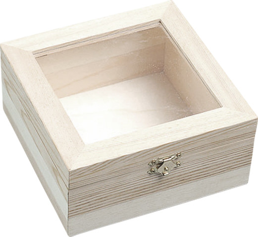Holzbox mit Kunststofffenster, 15,8 x 15,8 cm, Höhe 7,5 cm