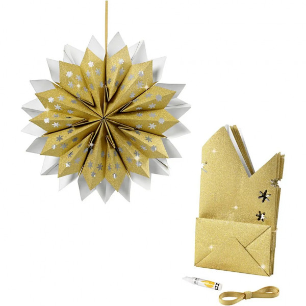 Stern aus Papiertüten, Bastelset, Ø 33 cm, glitter-gold