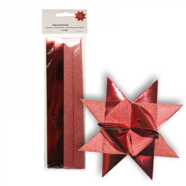 Fröbelstern-Streifen rot 50mm glitter/metallic
