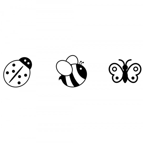 Stempel, aus Holz, 11 mm, 3 Stück, Marienkäfer, Biene, Schmetterling