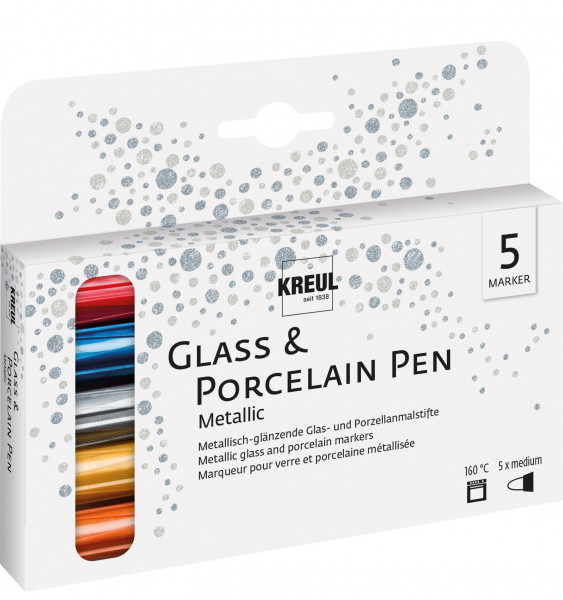 KREUL Glass & Porcelain Pen Metallic medium - 5er Set