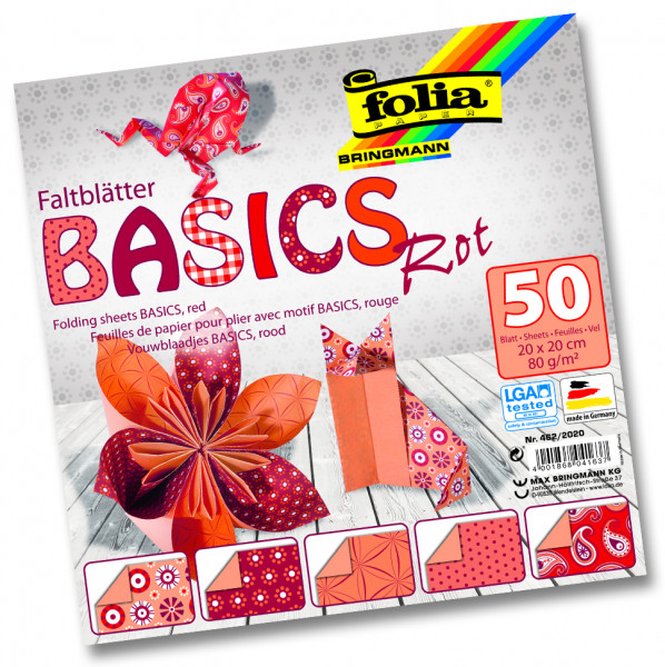 Faltblätter Basics, 20x20 cm, 50 Blatt, 80 g/m², 5 Designs, rot