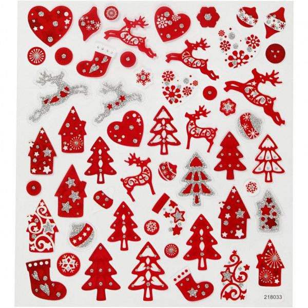 Sticker, Blatt 15x16,5 cm, ca. 52 Stück, Weihnachten in Rot und Weiß