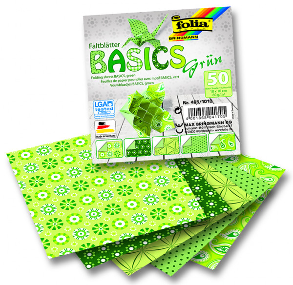 Faltblätter Basics, 10x10 cm, 50 Blatt, 80 g/m², 5 Designs, grün