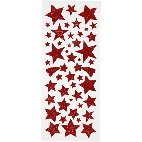 Glitzer-Sticker, Blatt 10x24 cm, ca. 110 Stück, rote Sterne