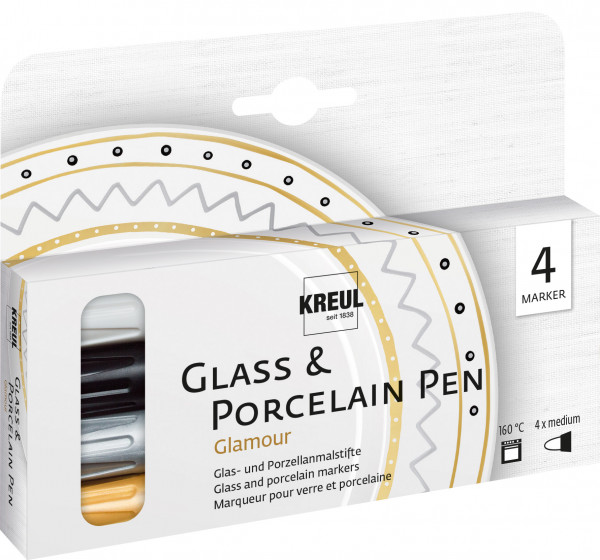 KREUL Glass & Porcelain Pen 4er Set Glamour (Classic & Metallic mix)