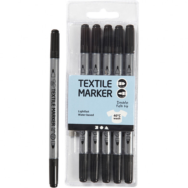 Textilmalstifte, 2,3+3,6 mm, 6 Stück, schwarz