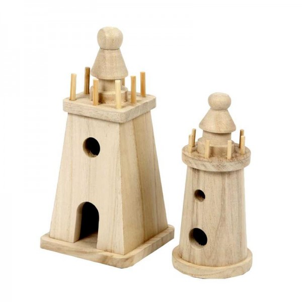 Holz-Leuchtturm-Set, 2 Stück, 13,5 cm + 16,5 cm