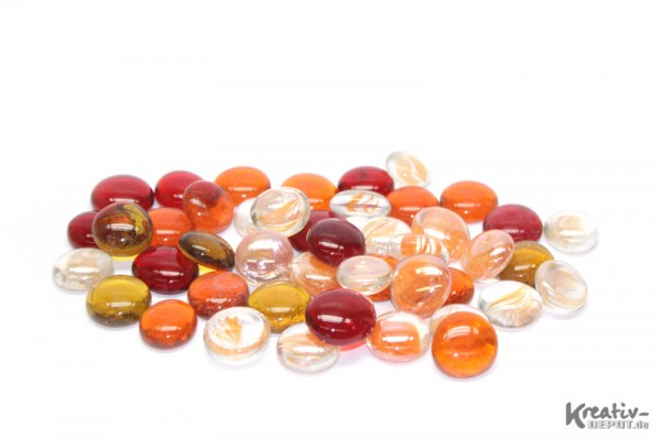 Glas-Nuggets, 200 g, Ø ca. 2 cm, transparent, Mix rot/braun