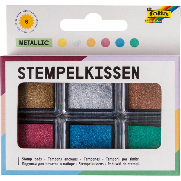 6 Stück farbig sortiert folia 30183 Stempelkissen Set METALLIC 