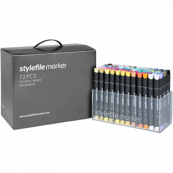 Stylefile Marker, sortierte Farben, Strichstärke: 1+2+7 mm, L: 15,3 cm - 72Stck.
