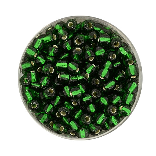 Rocailles aus China, 17g Dose, 4mm, dunkelgrün silbereinzug
