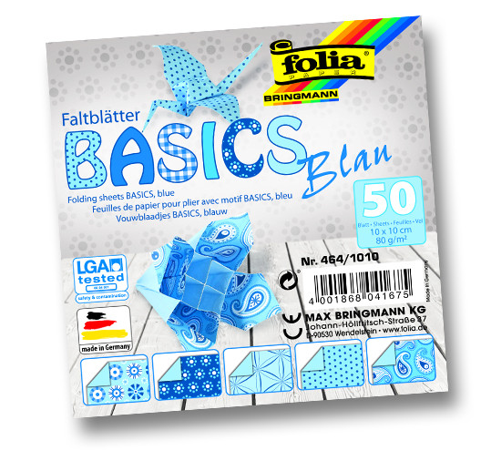 Faltblätter Basics, 10x10 cm, 50 Blatt, 80 g/m², 5 Designs, blau