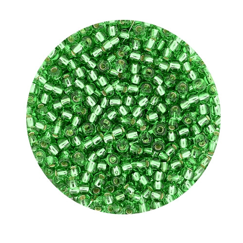 Rocailles, silbereinzug, 2,6mm, 17g Dose, grün
