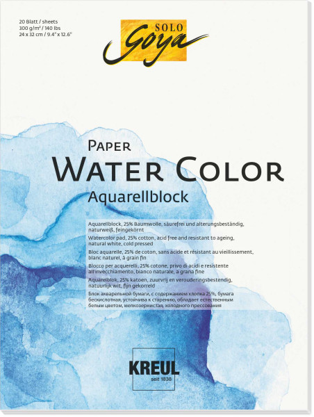 KREUL Aquarellpapier-Block, 24 x 32 cm, 300 g/qm, naturweiß, 20 Blatt