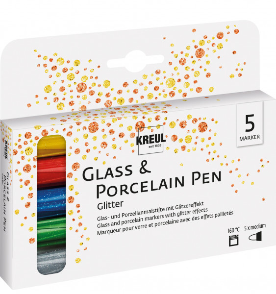 KREUL Glass & Porcelain Pen Glitter medium 5er Set