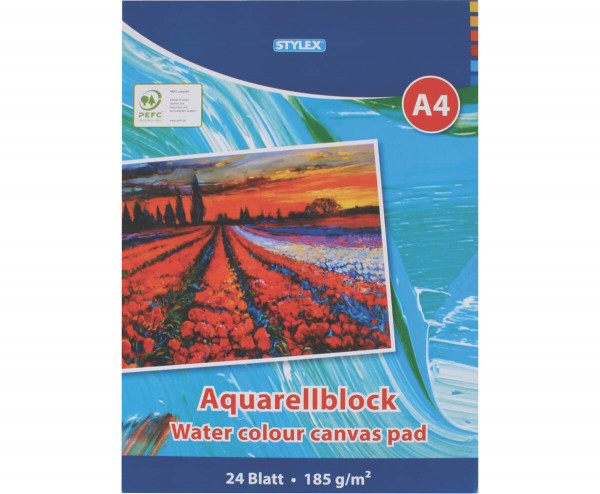 Aquarellblock, DIN A4, 190g, 24 Blatt