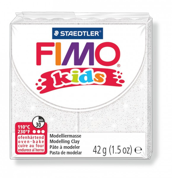FIMO kids, Modelliermasse, 42 g, glitter weiß