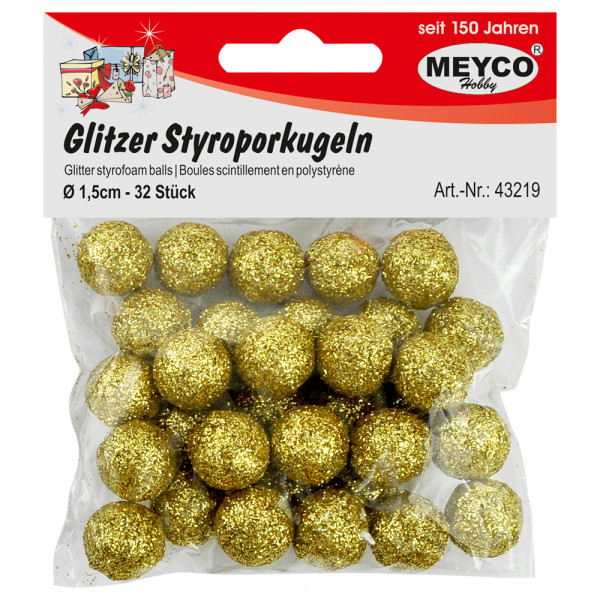 Glitzer-Styroporkugeln, Ø 1,5 cm, 32 Stück, gold