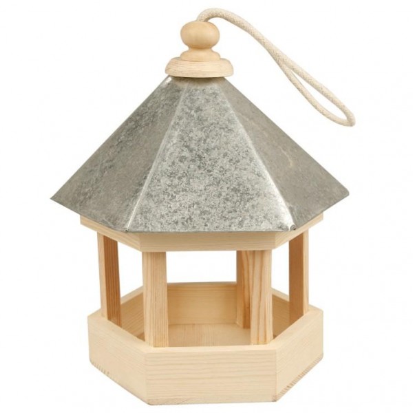 Vogelfutterhaus mit Zinkdach, aus Holz, 22 cm