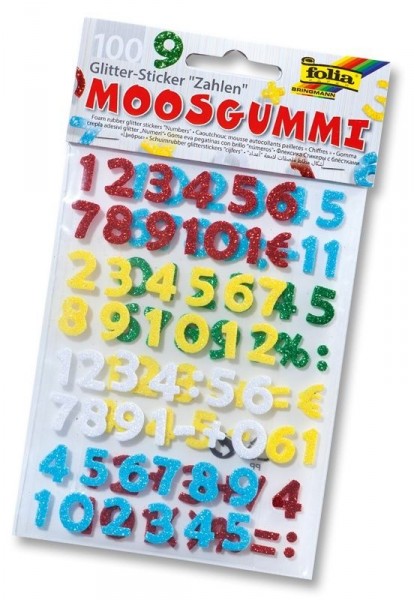 Moosgummi Glitter-Sticker, Zahlen, 100 Stück