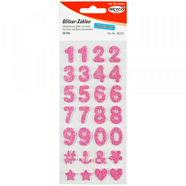 Zahlen Sticker, Glitter-pink, 2mm stark, 2cm hoch