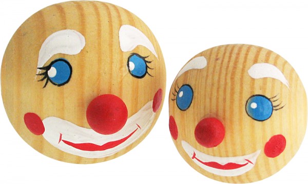Puppenkopf Clown mit Nase, aus Holz, 2 Stück
